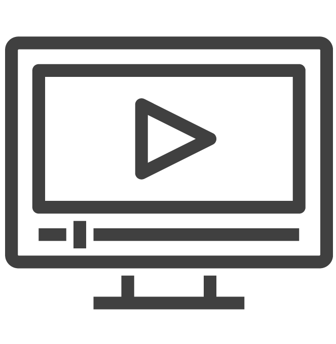 An icon representing a video player, featuring a play button.